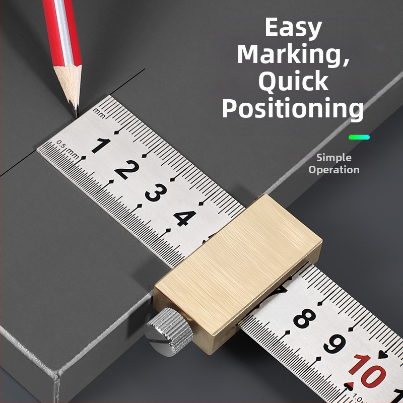 Стоманено правило с позиционен блок за дървообработване – Bunter, 300 мм, локатор за маркиране