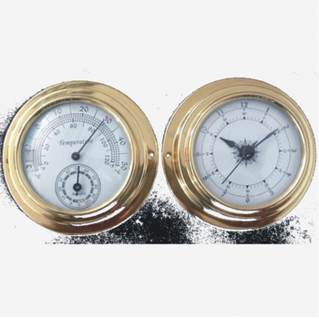 Термометър и влагомер с меден корпус + часовников комплект с латунен корпус, 1°C резолюция, грешка на температурата ±2°C, грешка на влажността ±7%, за домашна и морска употреба