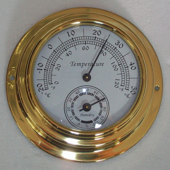 Термометър и влагомер с меден корпус + часовников комплект с латунен корпус, 1°C резолюция, грешка на температурата ±2°C, грешка на влажността ±7%, за домашна и морска употреба