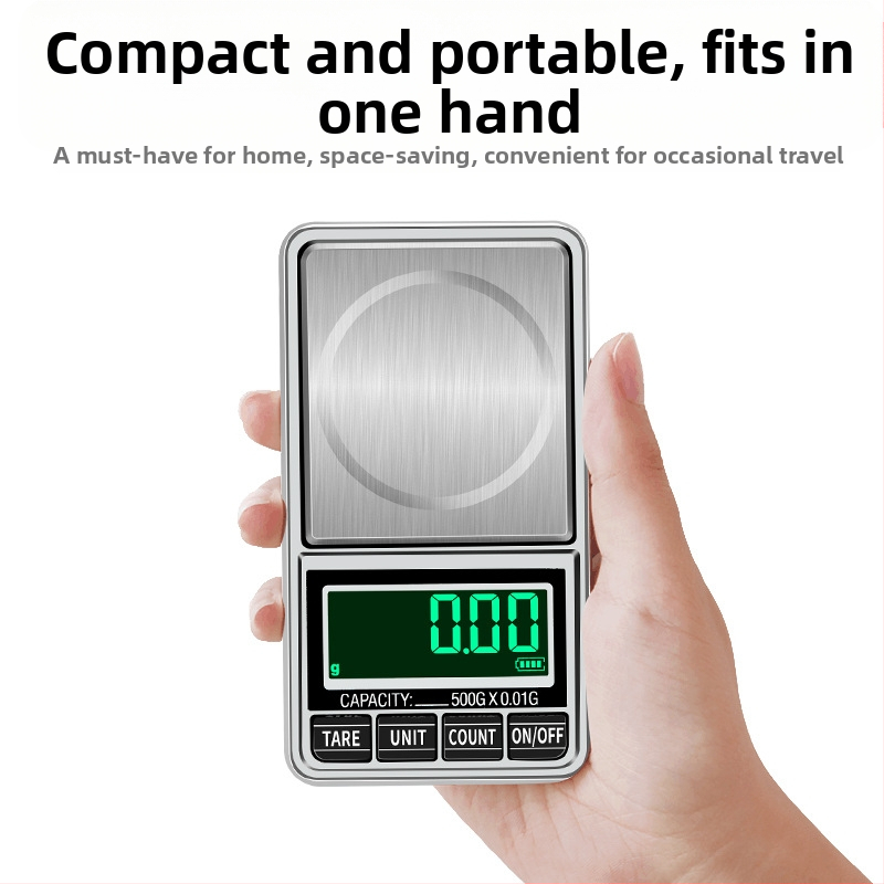 Цифрова бижутерска везна DH-938C, диапазон 500 g (0.01 g) и 1 kg (0.1 g), електронна везна, захранване с две AAA батерии, ODM/OEM персонализиране