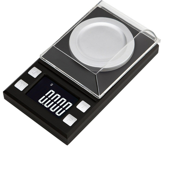 Elektroninės karatų svarstyklės juvelyriniams, tikslumas 0,001 g, talpa 100 g, elektroninis matavimas, maitinamos 2x AAA baterijomis