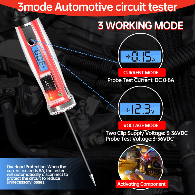 NS-822 tester napona s LCD zaslonom za automobile, alat za električne provjere auta, s zvučnim i svjetlosnim indikatorom