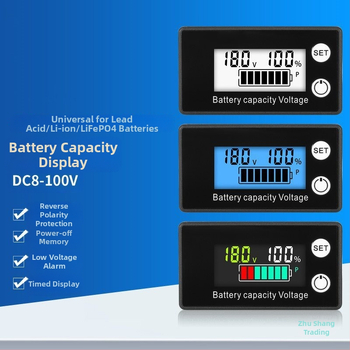 LCD voltmetras 8–100V su skaitmeniniu ekranu, įtampos ir talpos stebėjimas ličio jonų ir švino rūgšties baterijoms