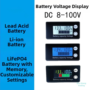 LCD voltmetras 8–100V su skaitmeniniu ekranu, įtampos ir talpos stebėjimas ličio jonų ir švino rūgšties baterijoms