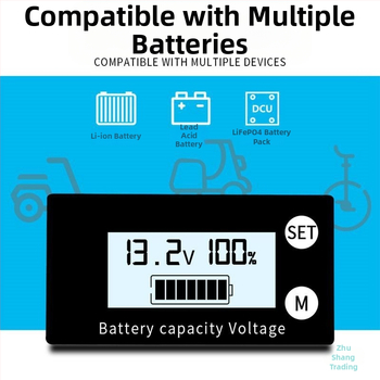 LCD voltmetras 8–100V su skaitmeniniu ekranu, įtampos ir talpos stebėjimas ličio jonų ir švino rūgšties baterijoms