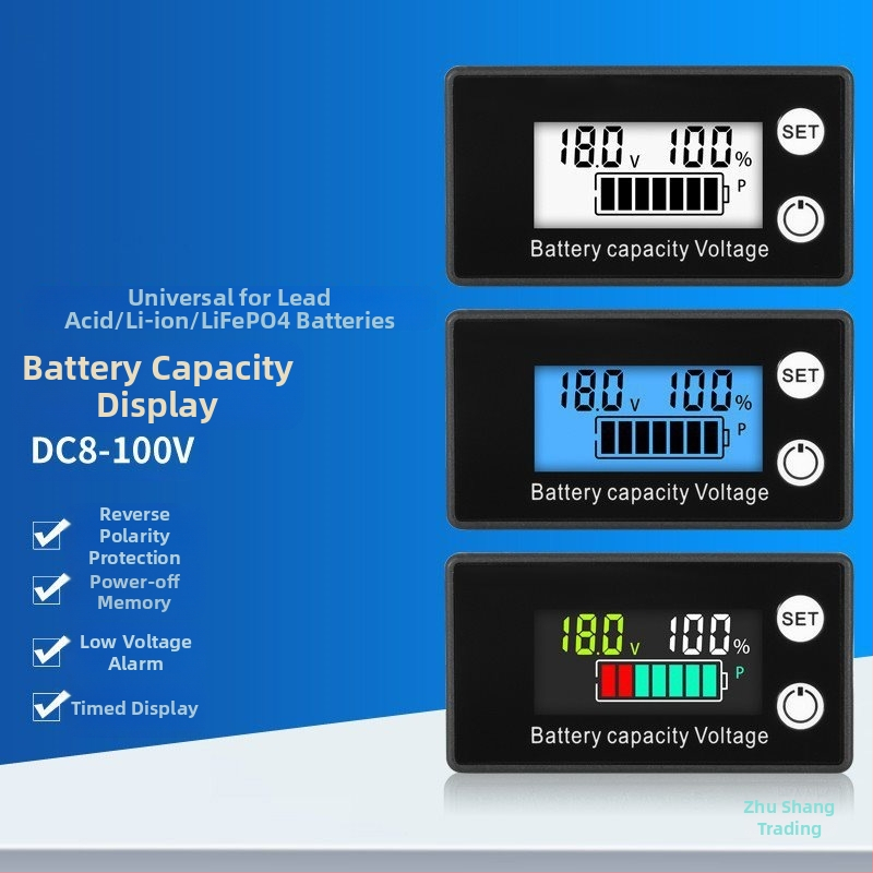 LCD voltmetras 8–100V su skaitmeniniu ekranu, įtampos ir talpos stebėjimas ličio jonų ir švino rūgšties baterijoms