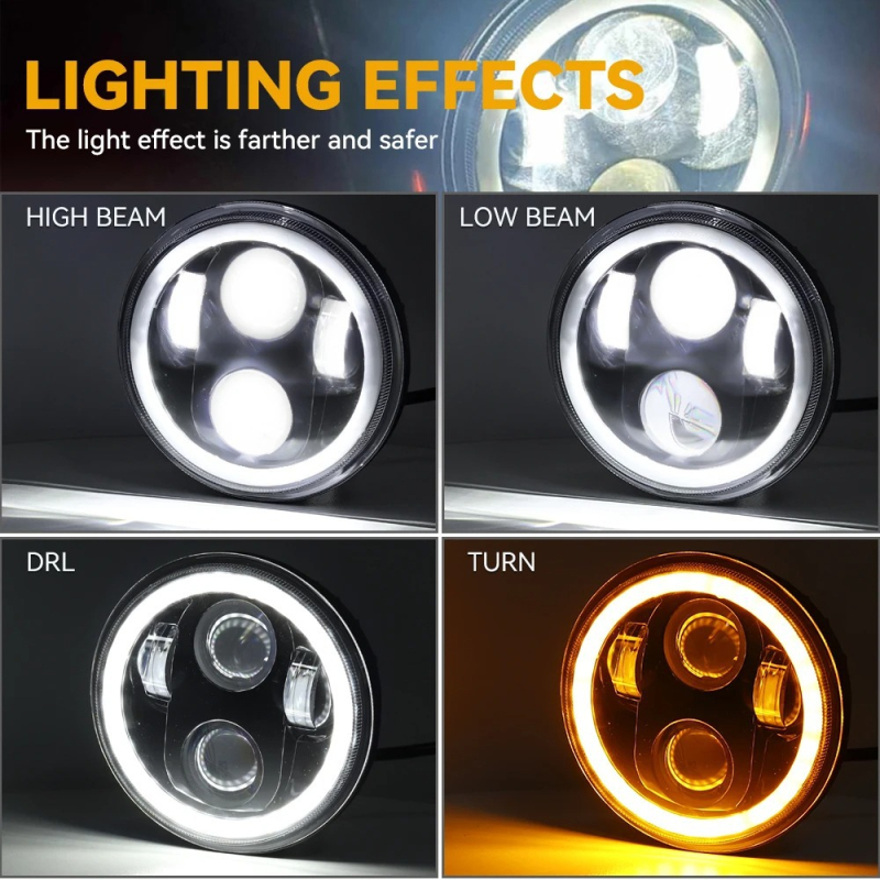 LED фар за мотоциклет с ангелско око halo, 40W, 12-36V, IP68, 6000 lm, алуминиев корпус