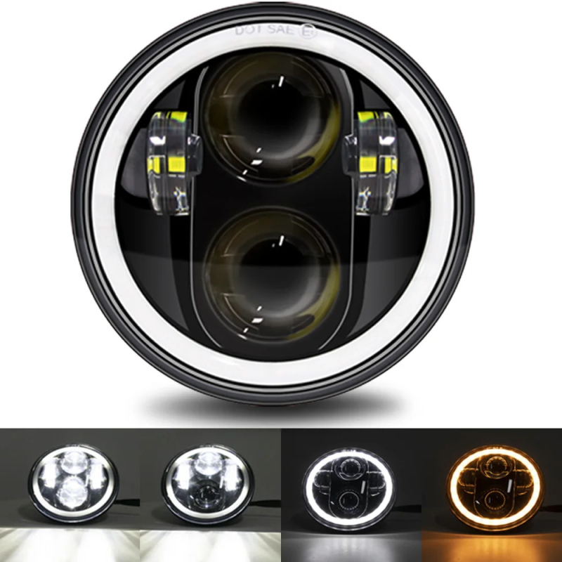 LED фар за мотоциклет с ангелско око halo, 40W, 12-36V, IP68, 6000 lm, алуминиев корпус