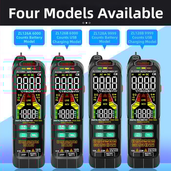 ZL126A/ZL128 Skaitmeninis multimetras su automatine skalė, CAT III 600V, DC/AC įtampos matavimas iki 1000V/750V, talpa iki 1 000 000 μF
