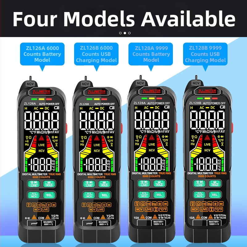 ZL126A/ZL128 Digitálny multimetr s automatickým rozsahom, CAT III 600V, meranie DC/AC napätia do 1000V/750V, kapacita do 1 000 000 μF