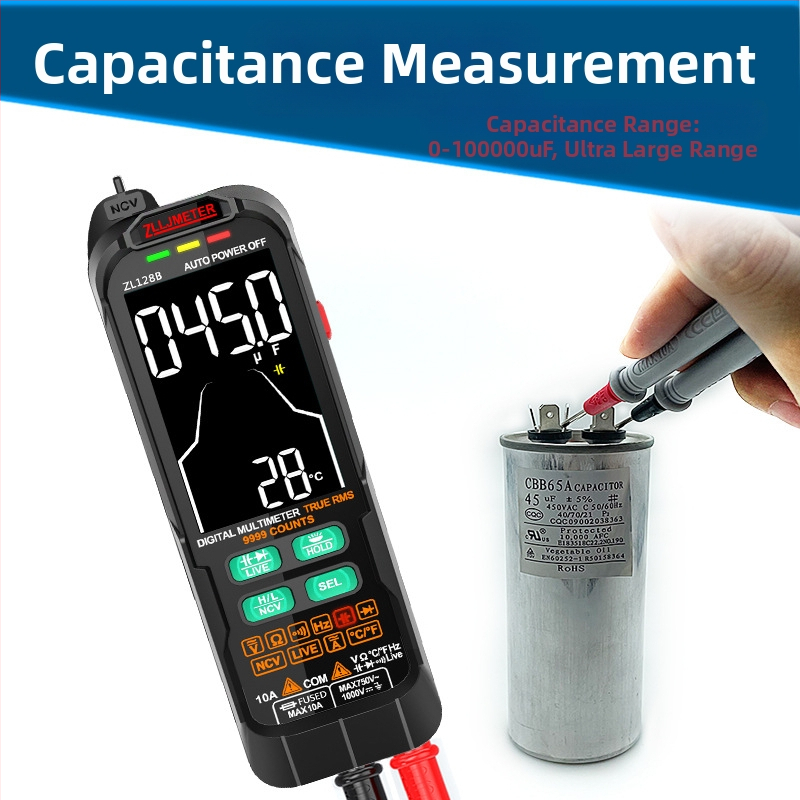 ZL126A/ZL128 Digitálny multimetr s automatickým rozsahom, CAT III 600V, meranie DC/AC napätia do 1000V/750V, kapacita do 1 000 000 μF