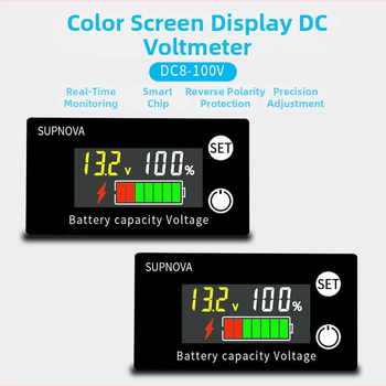 LCD įtampos matuoklis elektriniam motociklui, 8–100V, įtampos indikatorius švino rūgšties ir ličio baterijoms