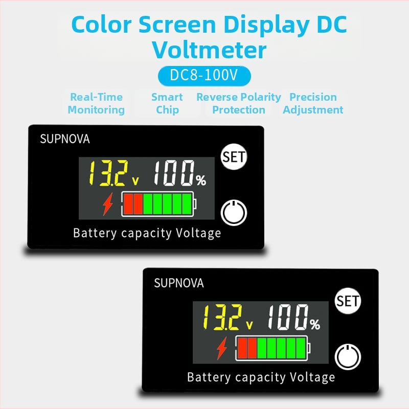 LCD įtampos matuoklis elektriniam motociklui, 8–100V, įtampos indikatorius švino rūgšties ir ličio baterijoms