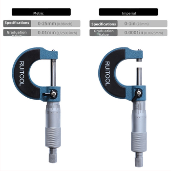 RUITOOL Εξωτερικό μικρόμετρο, 0-25 mm / 0-1 in, υψηλής ακρίβειας μηχανικό βιδωτό μικρόμετρο