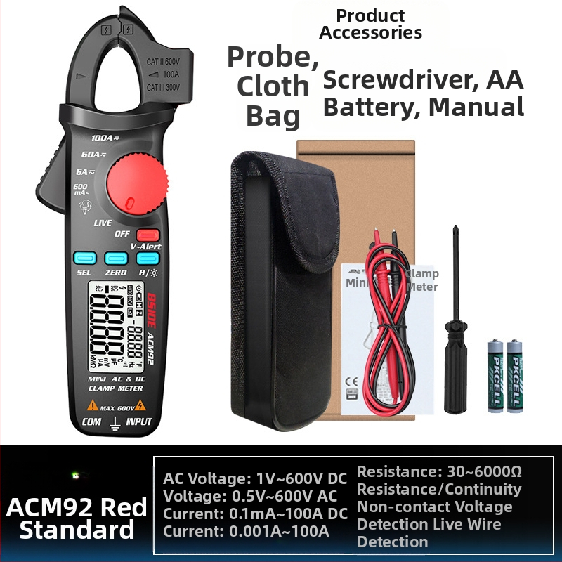 BSIDE ACM92 Дигитален клещов измервател за AC/DC, 100 A, 600 V, 6000 Ω