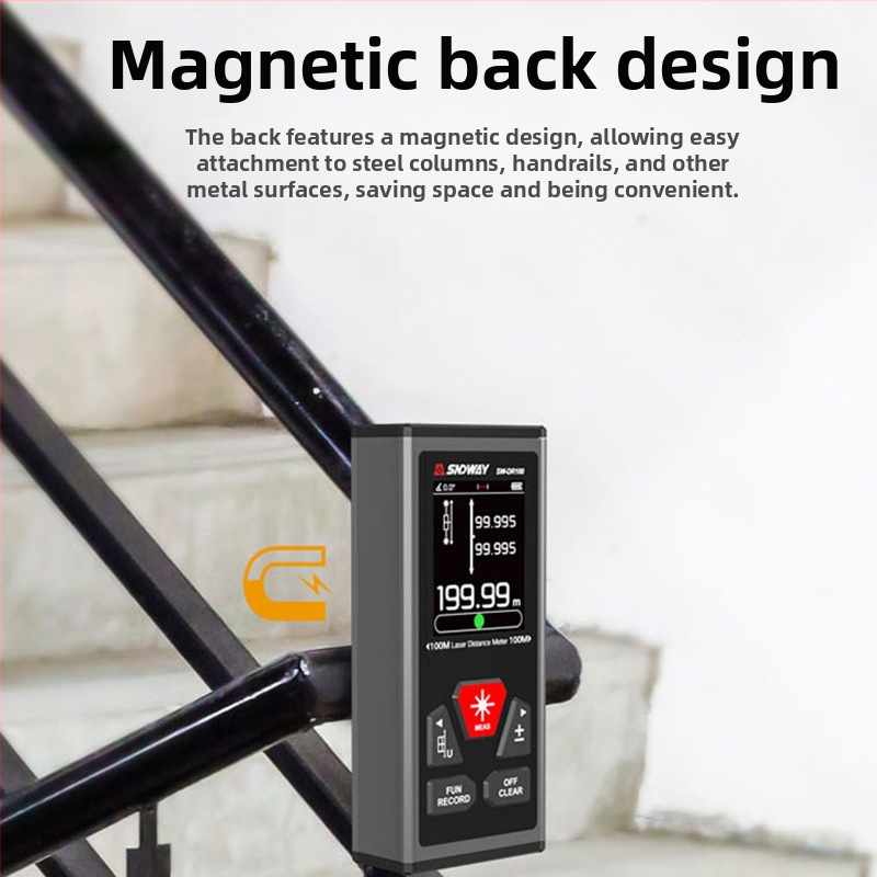 Двунасочен лазерен далекомер с инфрачервен електронен измервател, обхват 200 м, магнитна задна част, литиева батерия