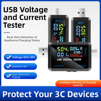 USB feszültség- és áramerősségmérő digitális kijelzővel, kapacitásteszt és külső akkumulátor detektor (Bemeneti feszültség: 4.5–36 V; Környezeti hőmérséklet: 10–60 °C; Súly: 19.8 g)