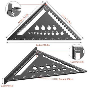 Дърводелски триъгълник от алуминиева сплав с 90° и 45° ъгли, високопрецизен измервателен инструмент