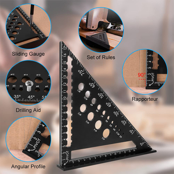 Дърводелски триъгълник от алуминиева сплав с 90° и 45° ъгли, високопрецизен измервателен инструмент