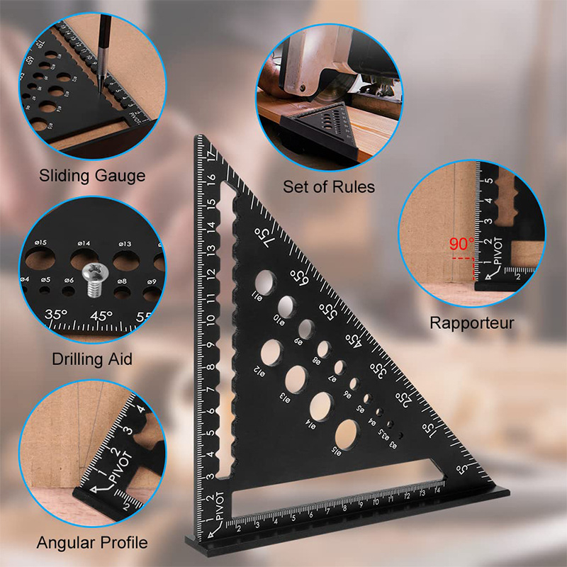 Дърводелски триъгълник от алуминиева сплав с 90° и 45° ъгли, високопрецизен измервателен инструмент
