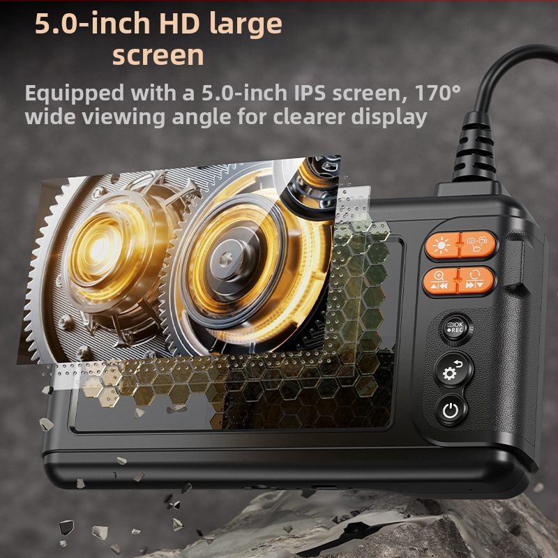 Индустриален ендоскоп с двойни лещи, 8,0 мм сонда, работна дължина 5 м, IP67 водоустойчив, LED осветление, HD IPS дисплей