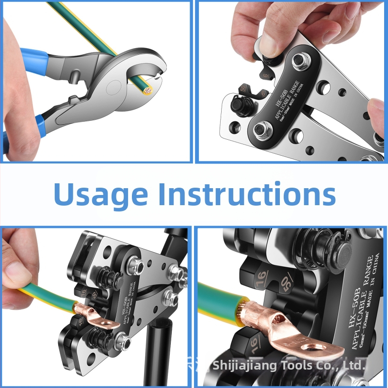 HX-50B Кримпинг клещи за електротехници – медни върхове, специално кримпване за тръбни терминали, кримпване за медни и алуминиеви кабели, материал: високовъглеродна стомана