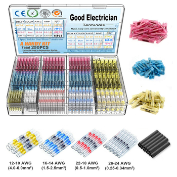 Комплект термоусадъчни терминали с припойни пръстени и средна тръба — 640 бр., пластмасова конструкция, температурна устойчивост 105, устойчивост на напрежение 12