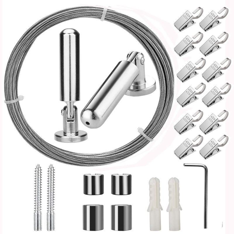 Nerūdijančio plieno viela su plastiniu danga 5 m rinkinys – metalas, šiuolaikiškas minimalistinis stilius, tinkantis visų užuolaidų tipų, su ženklu