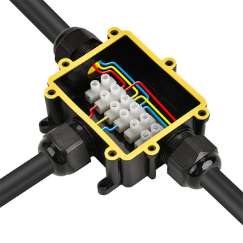 Cutie de branșare impermeabilă în formă de T pentru iluminat exterior – rezistentă la flăcări, din plastic, 0,5-4,0 mm²