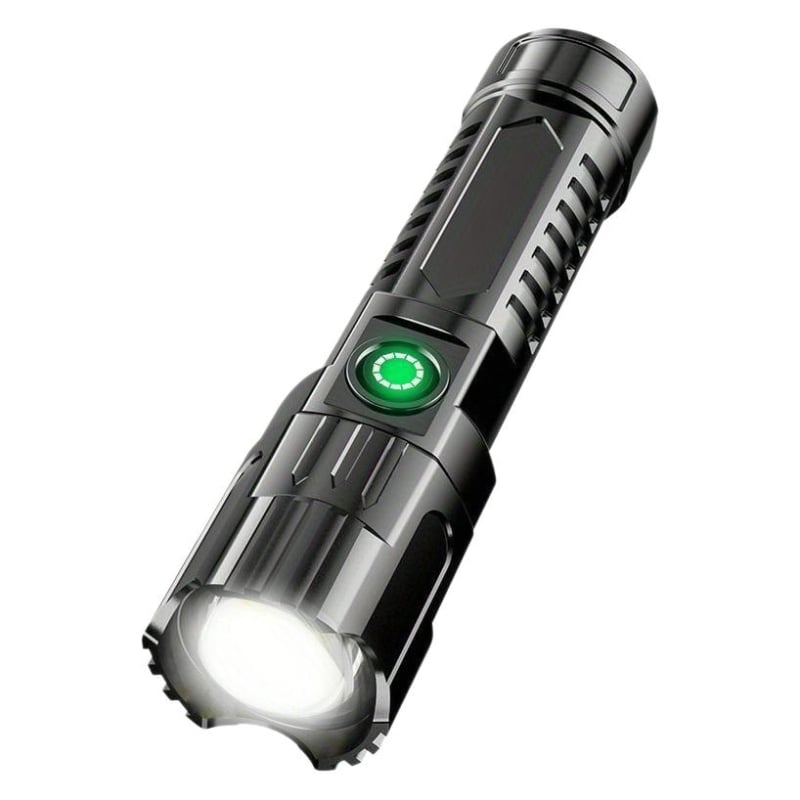 Lanternă LED reîncărcabilă cu zoom, baterie 1200mAh, încărcare USB, rotație 360°, rază peste 500 m