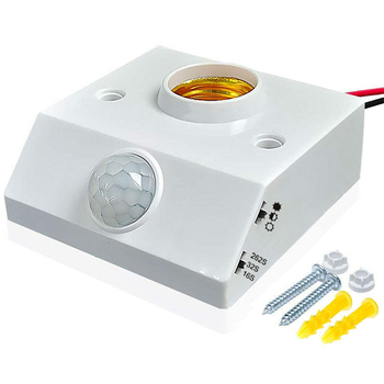 E27 lempos laikiklis su žmogaus kūno jutikliu ir šviesos jutikliu; išjungimo vėlavimas 10–300 s; skirtas koridoriams, garažoms, laiptams; įtampa 100–277 V AC