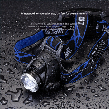 Φακός κεφαλής LED για κατασκήνωση με σώμα από κράμα αλουμινίου, μπαταρία 4800mAh, ισχύς 10W, χειροκίνητη φόρτιση, εμβέλεια δέσμης 200–500 m