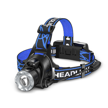 Φακός κεφαλής LED για κατασκήνωση με σώμα από κράμα αλουμινίου, μπαταρία 4800mAh, ισχύς 10W, χειροκίνητη φόρτιση, εμβέλεια δέσμης 200–500 m