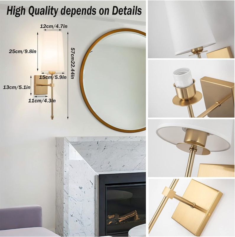 GELEI sienas LED lampu ar auduma abažūru un dzelzs korpusu