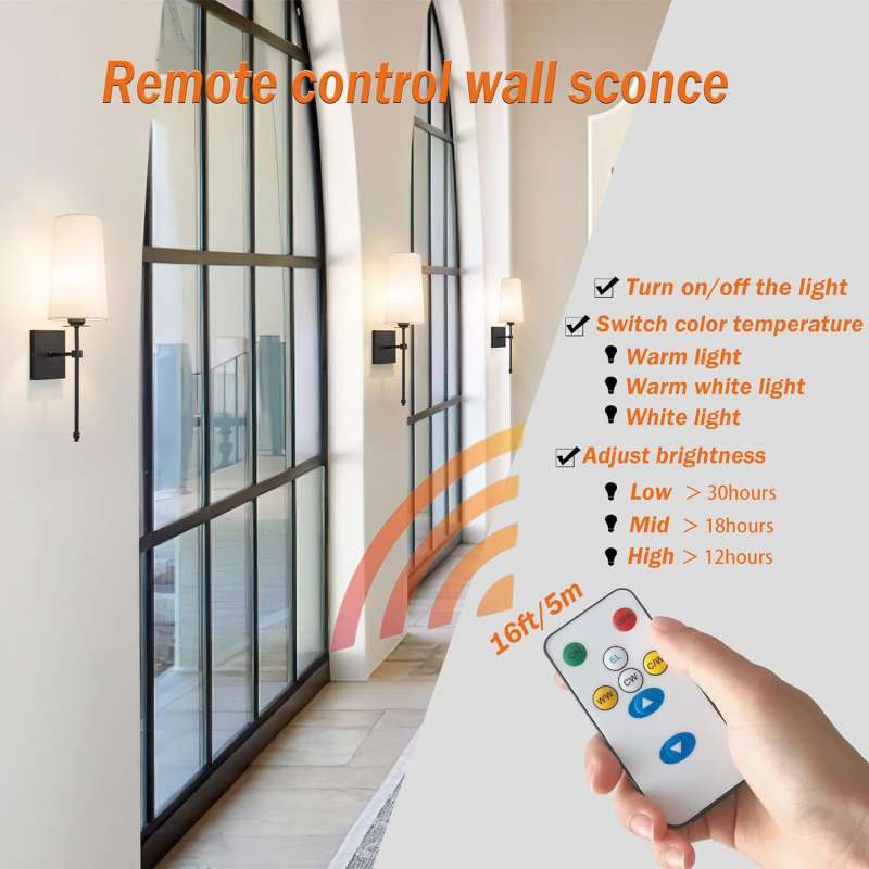 GELEI sienas LED lampu ar auduma abažūru un dzelzs korpusu