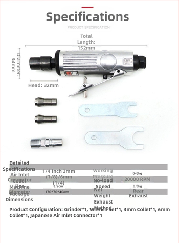 Αεροκίνητη μηχανή λείανσης και γυαλίσματος για επισκευή ελαστικών; Μάρκα: Mussen Hall; Χρήση: επισκευή και γυάλισμα ελαστικών; Λειτουργεί με αέρα; Βάρος: 0.5 kg