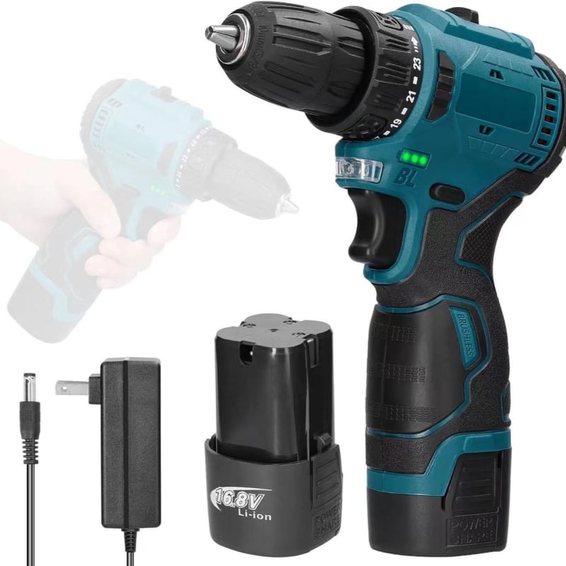 Безчеткова 16.8V акумулаторна бормашина — преносима, висока мощност, патронник с три челюсти