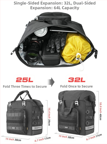 Rhinowalk 25L greito išėmimo motociklo šoninė dėžė su palaikymo plokšte (MTR2050), poliesteris