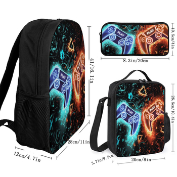 Παιδικό σχολικό σακίδιο με εκτύπωση κονσόλας παιχνιδιών, μεγάλης χωρητικότητας, ανθεκτικό στα λεκέδες (Υλικό: πολυεστέρας; Στυλ: μόδα δρόμου; Σύστημα μεταφοράς: καμπύλος ιμάντας ώμου; Εσωτερική επένδυση: πολυεστέρας; Εφαρμογή: σχολείο)