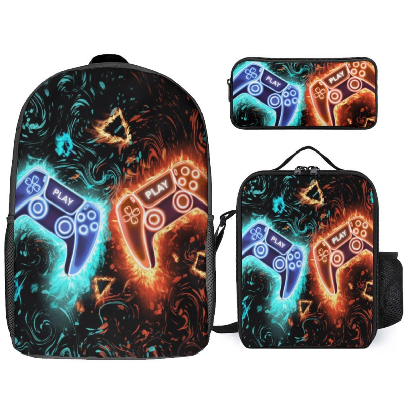 Gyerekek iskolai hátizsák videojátékos nyomtatással, nagy kapacitású, foltálló (Anyag: poliészter; Stílus: street trend; Hordozó rendszer: görbült vállpánt; Belső: poliészter; Alkalmazási terület: iskola)