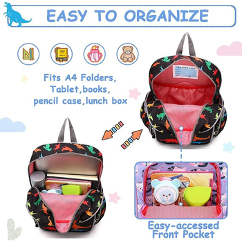 Детска училищна раница от плат Oxford с голям капацитет, динозавър принт, дишаща и износоустойчива, извити презрамки