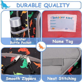 Детска училищна раница от плат Oxford с голям капацитет, динозавър принт, дишаща и износоустойчива, извити презрамки