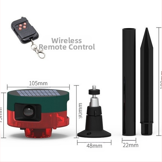 Слънчево захранван алармен уред с дистанционно управление, инфрачервено откриване и запис; защита срещу птици и диви прасета, 3.7V батерия, 0.5W, 10000h живот на уреда, за селскостопански полета