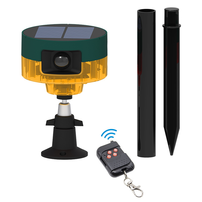 Слънчево захранван алармен уред с дистанционно управление, инфрачервено откриване и запис; защита срещу птици и диви прасета, 3.7V батерия, 0.5W, 10000h живот на уреда, за селскостопански полета