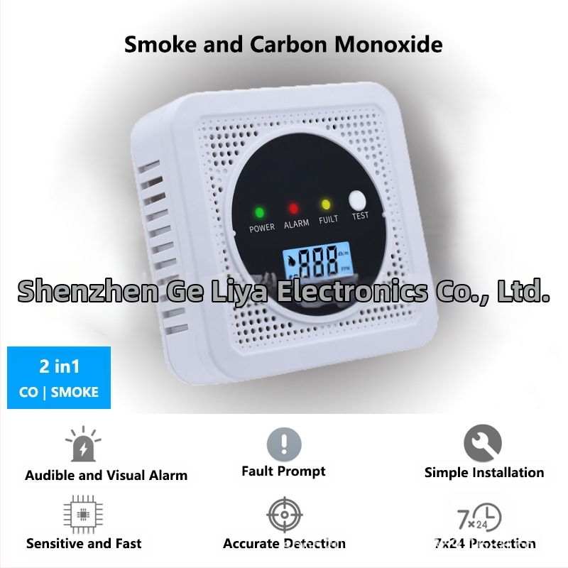 Комбиниран детектор за въглероден оксид и дим, 360° детекция, проводен, стенен монтаж, обхват 30 m², захранване 4.5V