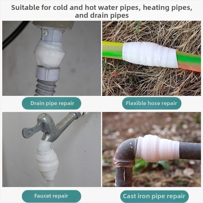 Силиконова самозалепваща лента за PVC водопроводни тръби – ремонт на течове, 1 мм дебелина, PVC основа, силикагелна лепилна система (температурна устойчивост -20 до 100°C, добро уплътняване)