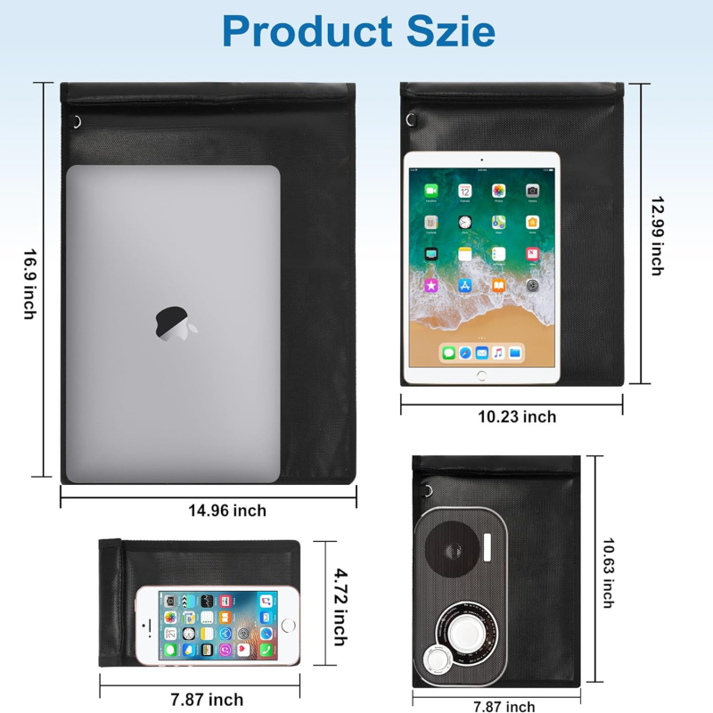 4 dalių Faraday maišelių rinkinys su RFID apsauga nešiojamam kompiuteriui ir telefonui – apsauga nuo vagystės, sekimo, atsparus vandeniui, atsparus ugniai, su nano apsauginiu pamušalu