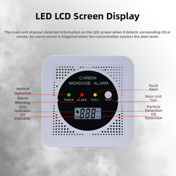 Две в едно аларма за въглероден оксид и дим JA-SC106, 4.5V, безжична, стенен монтаж, работна температура от -10 до 55°C.
