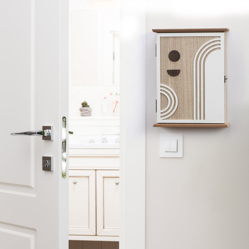 Стенно монтирана кутия за ключове със заключване, прахоустойчива, дървена, модерен минималистичен стил.