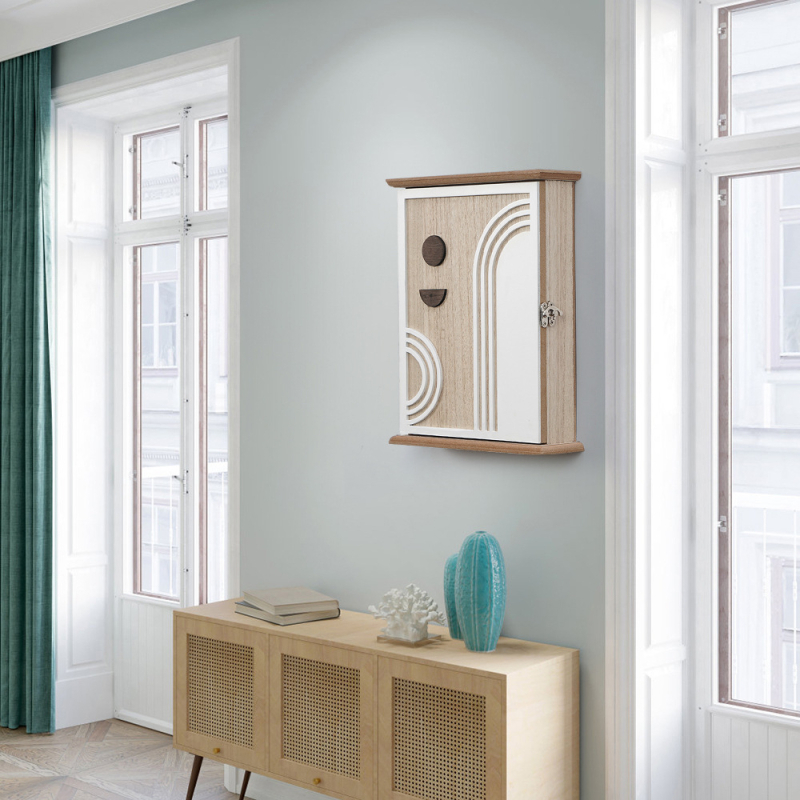 Стенно монтирана кутия за ключове със заключване, прахоустойчива, дървена, модерен минималистичен стил.